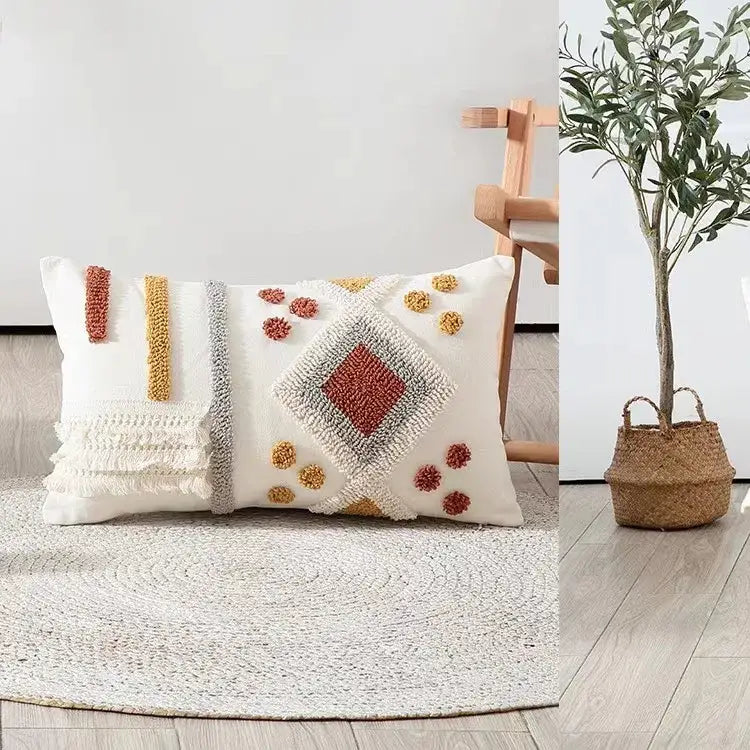 Beige Brown Tufted Cushion