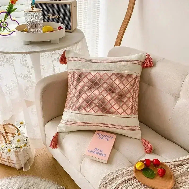 Beige Brown Tufted Cushion