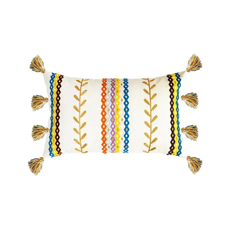 Beige Black Embroidered Cushion
