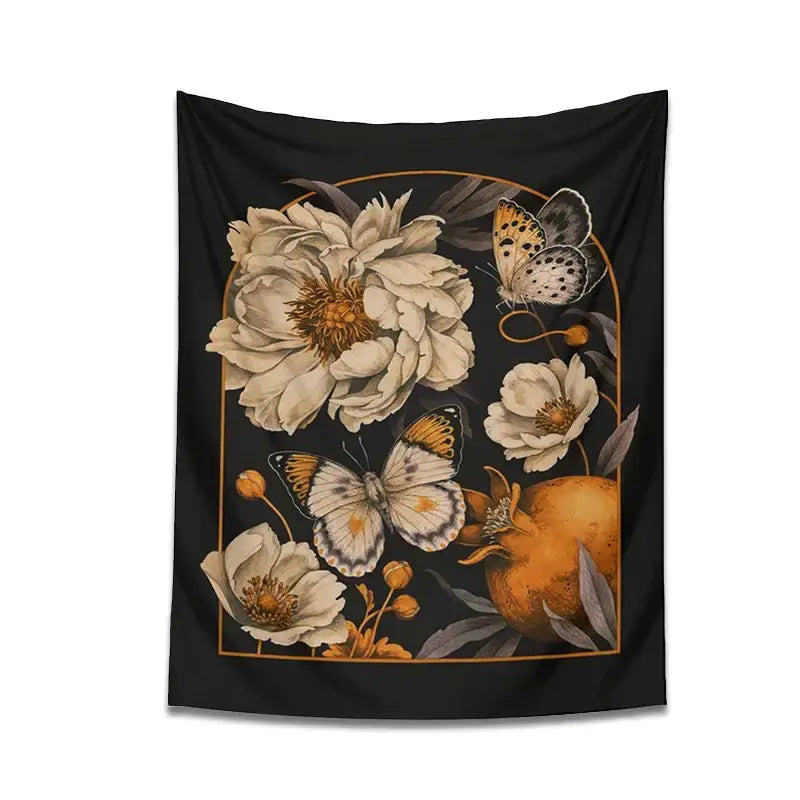 Black Butterfly Flower Tapestry