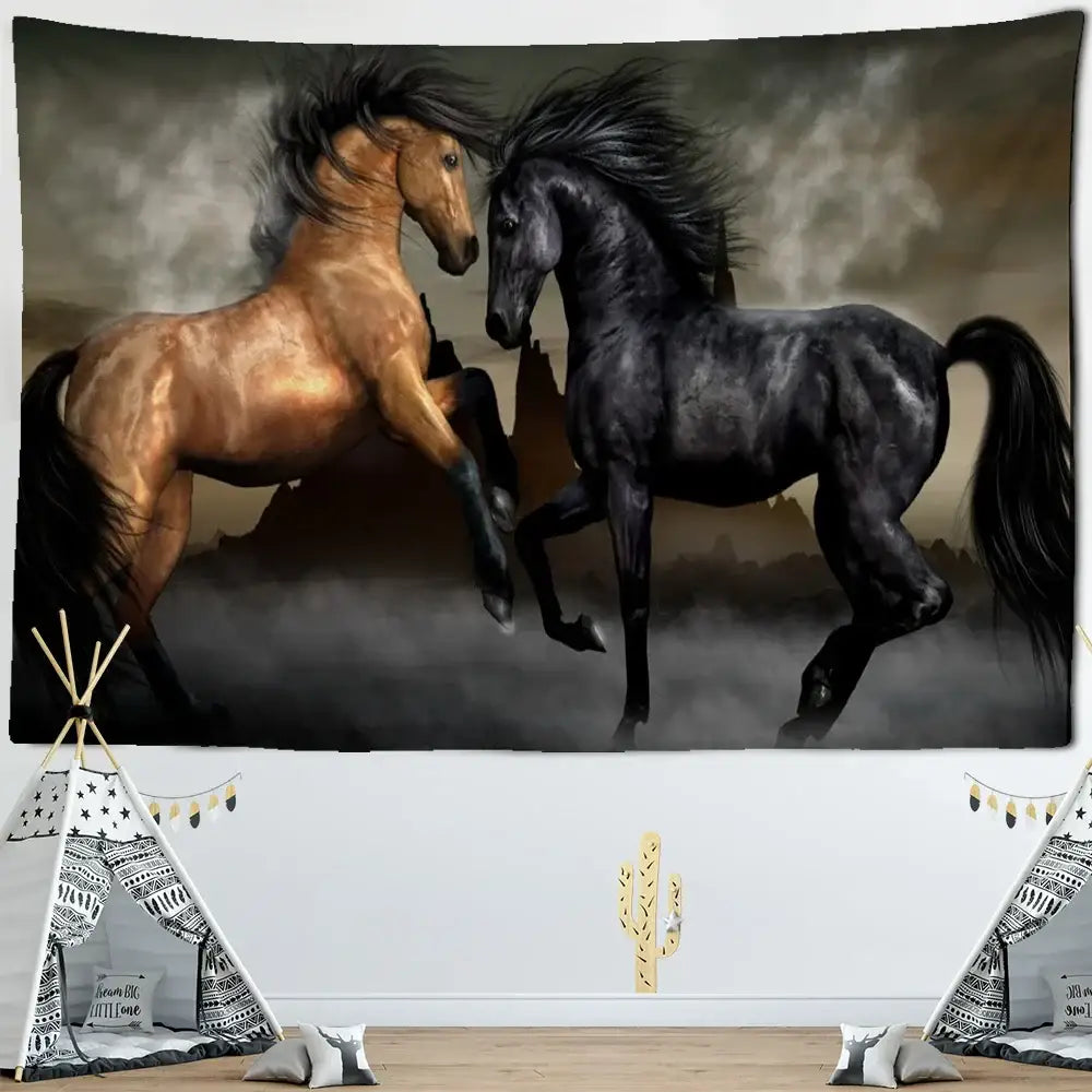 Black Gold Horse Tapestry