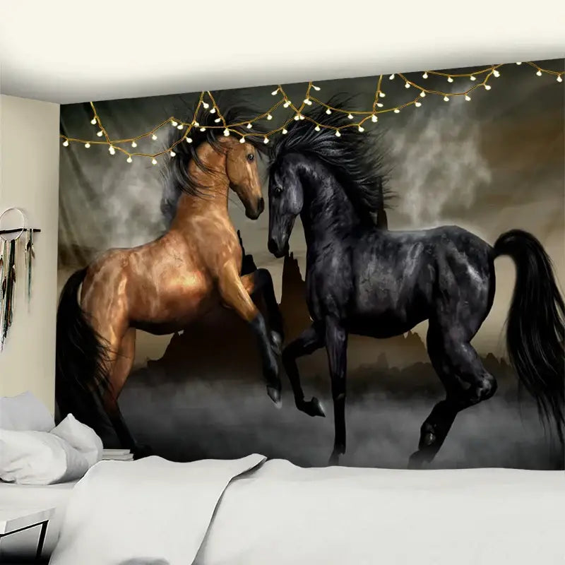 Black Gold Horse Tapestry