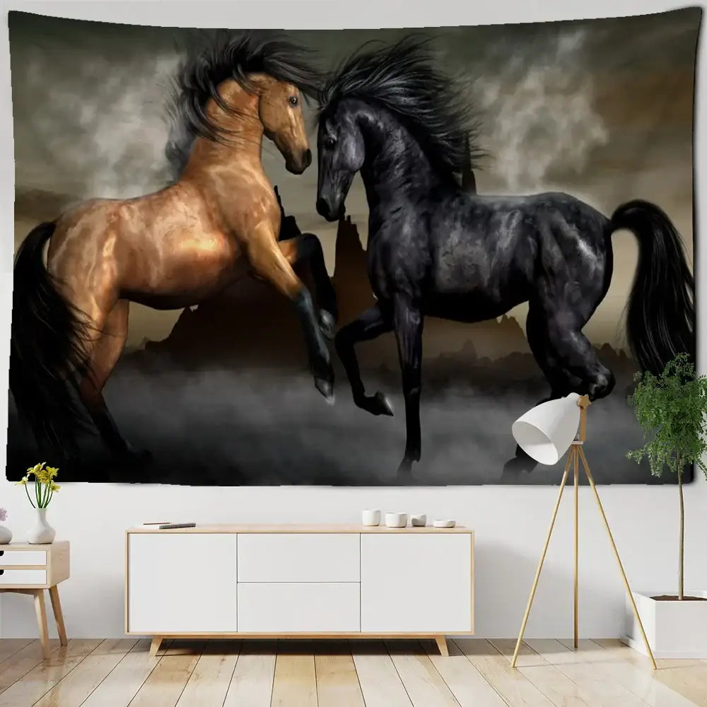 Black Gold Horse Tapestry