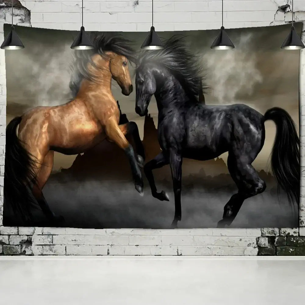 Black Gold Horse Tapestry