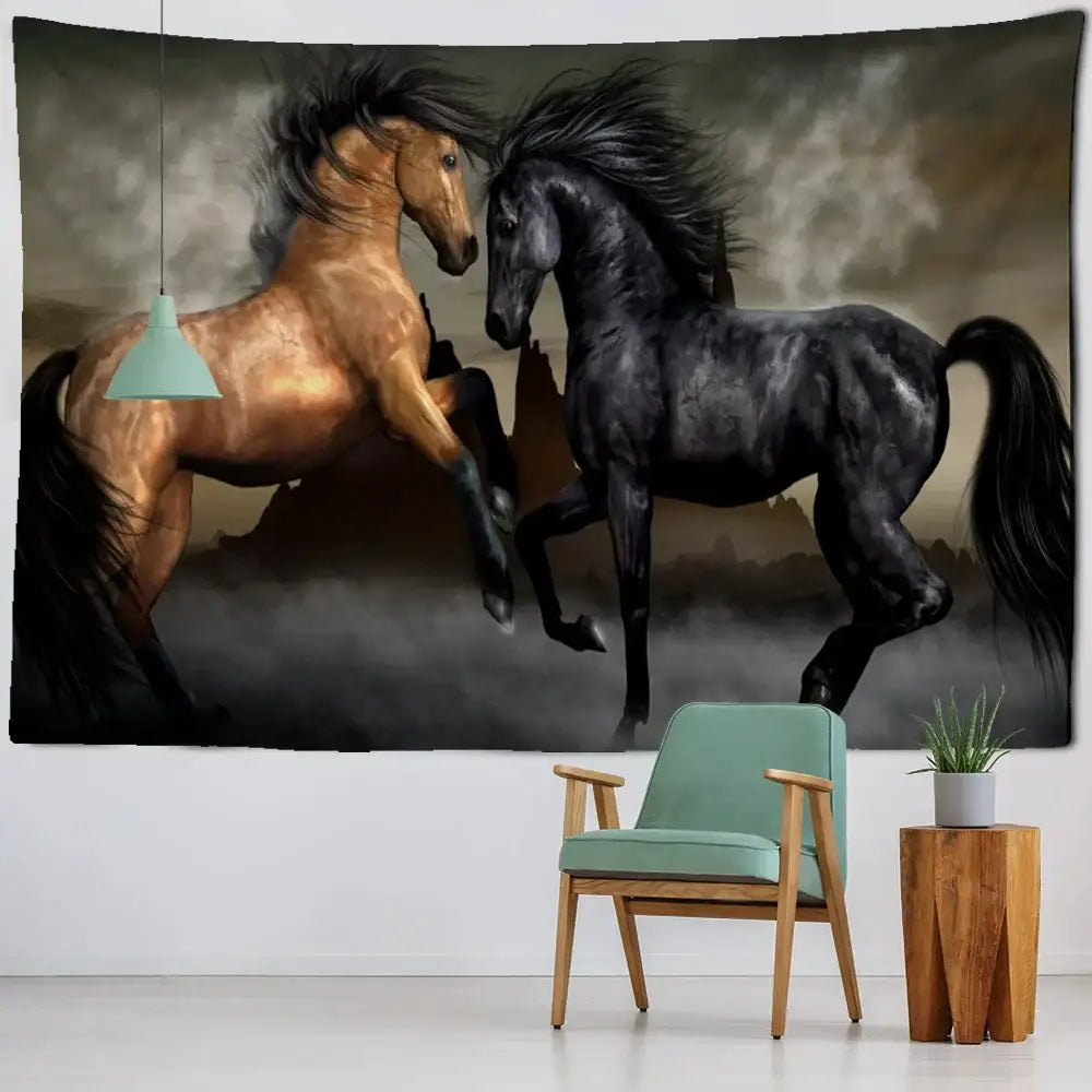 Black Gold Horse Tapestry