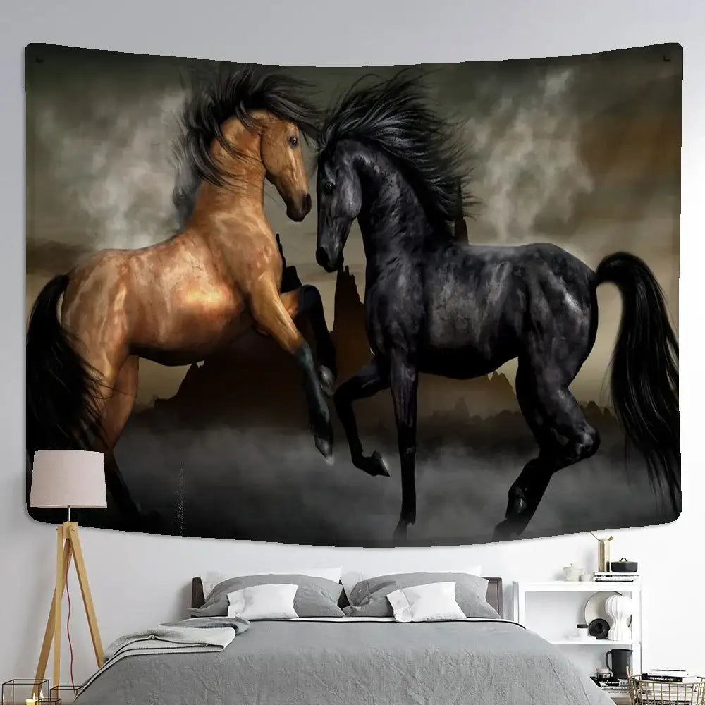 Black Gold Horse Tapestry