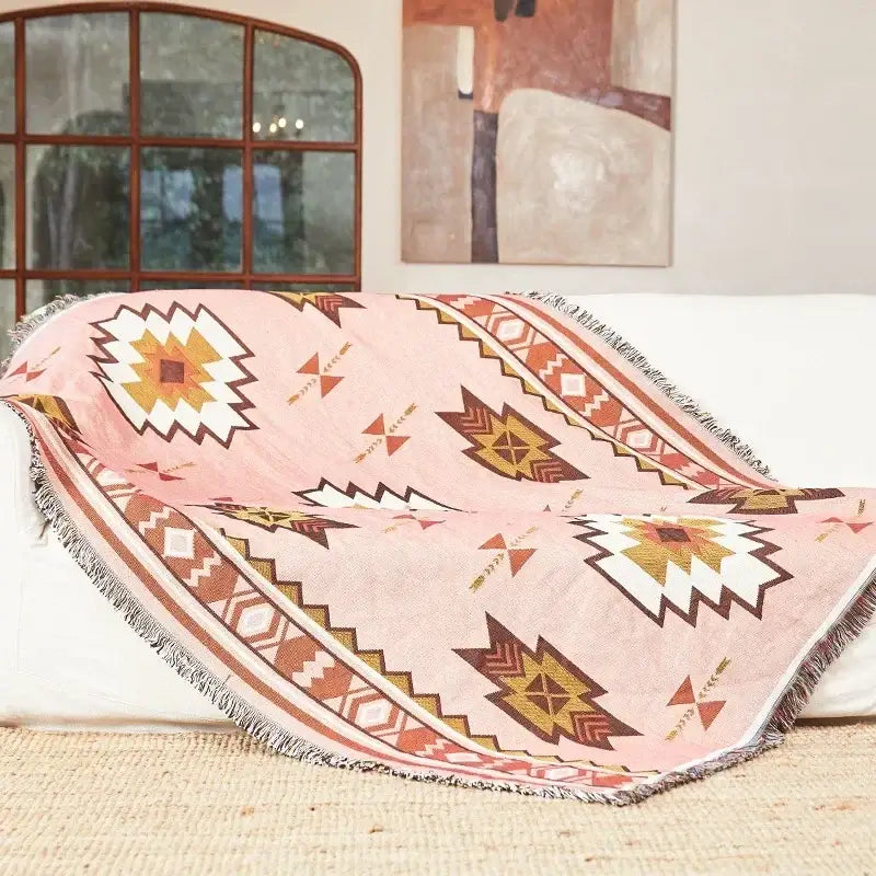 Pink Geometric Throw Blanket