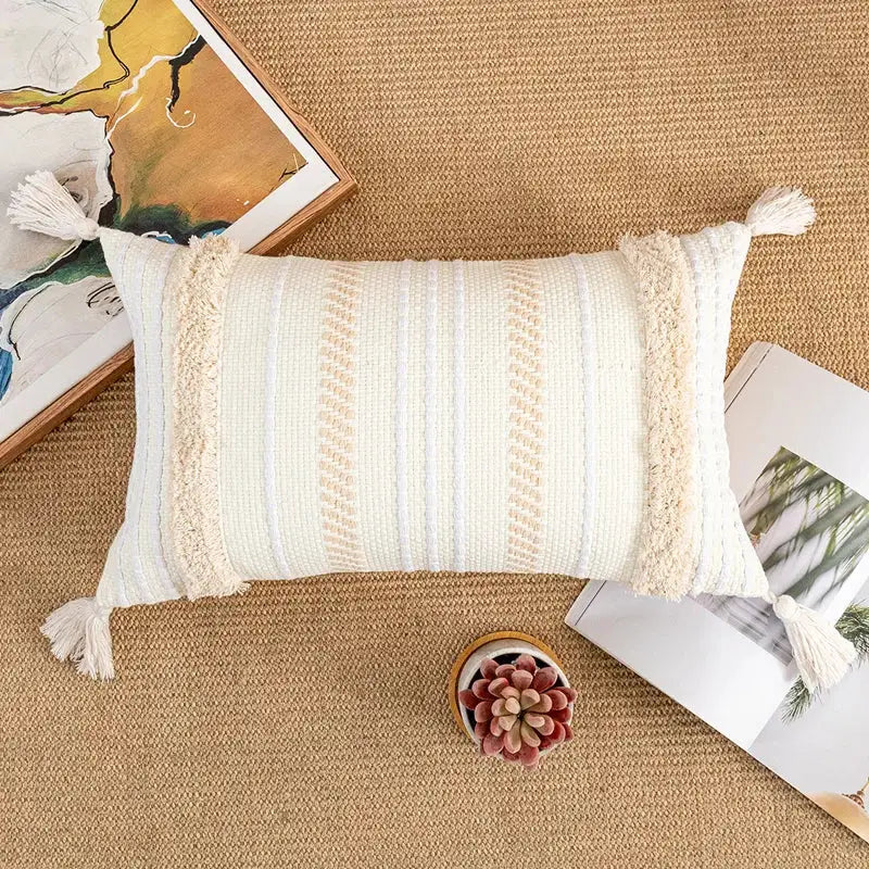 Cream Striped Cotton Pillow