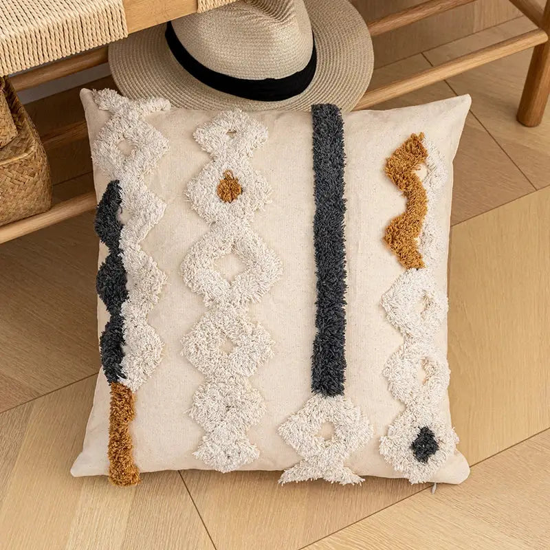 Cream Striped Cotton Pillow