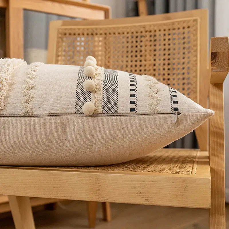 Cream Striped Cotton Pillow