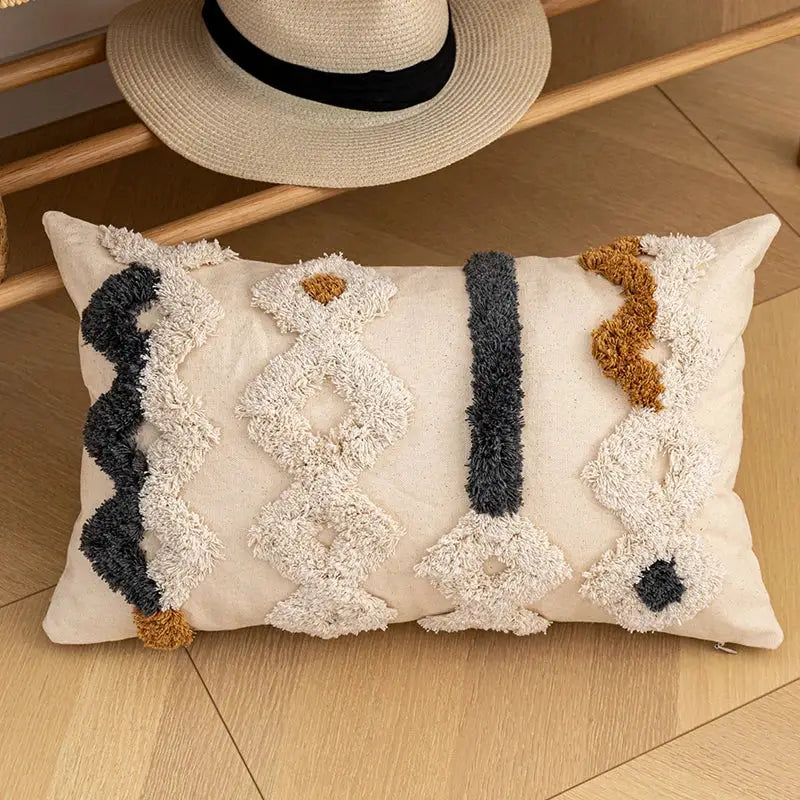 Cream Striped Cotton Pillow