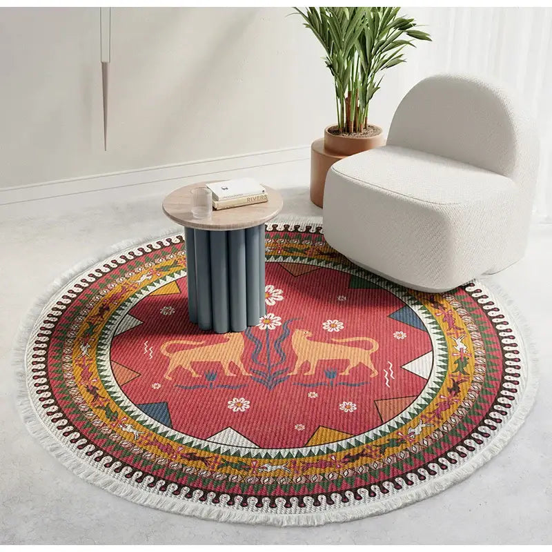 Red Gold Lion Area Rug