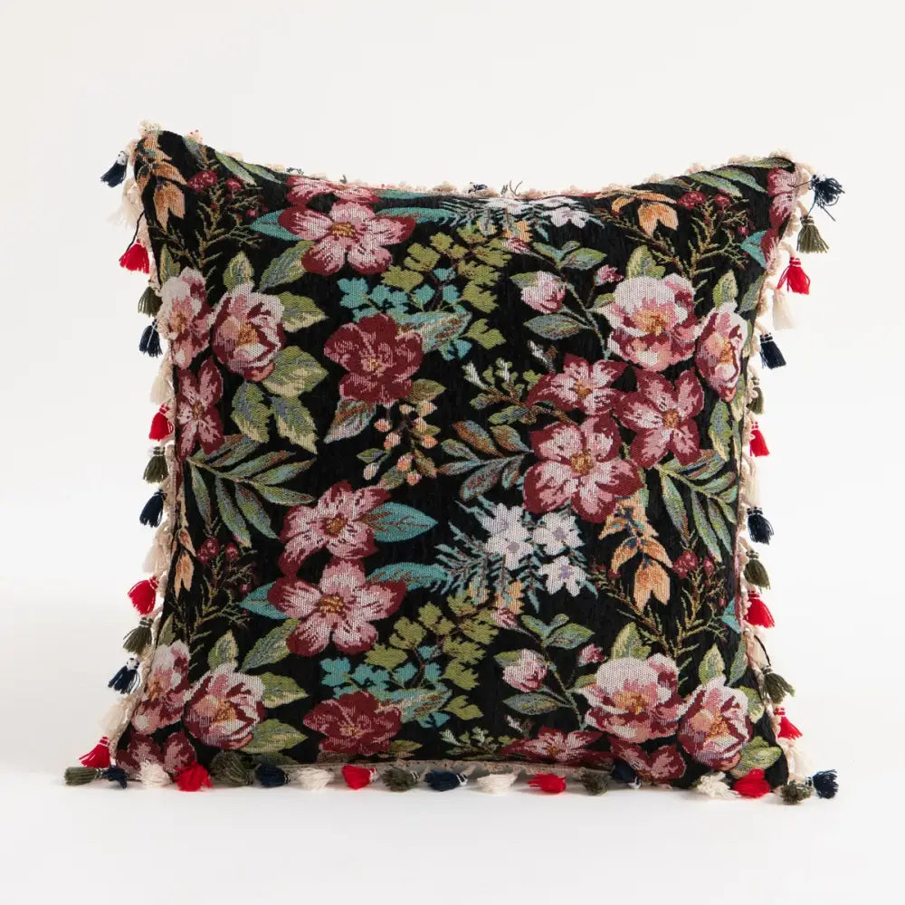 Black Boho Floral Cushion