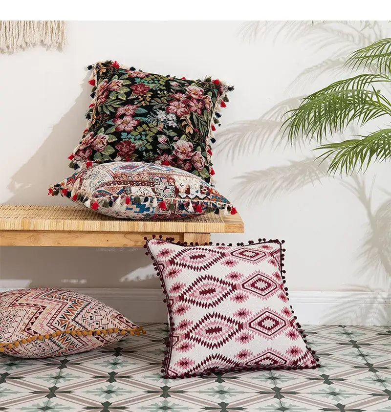 Black Boho Floral Cushion