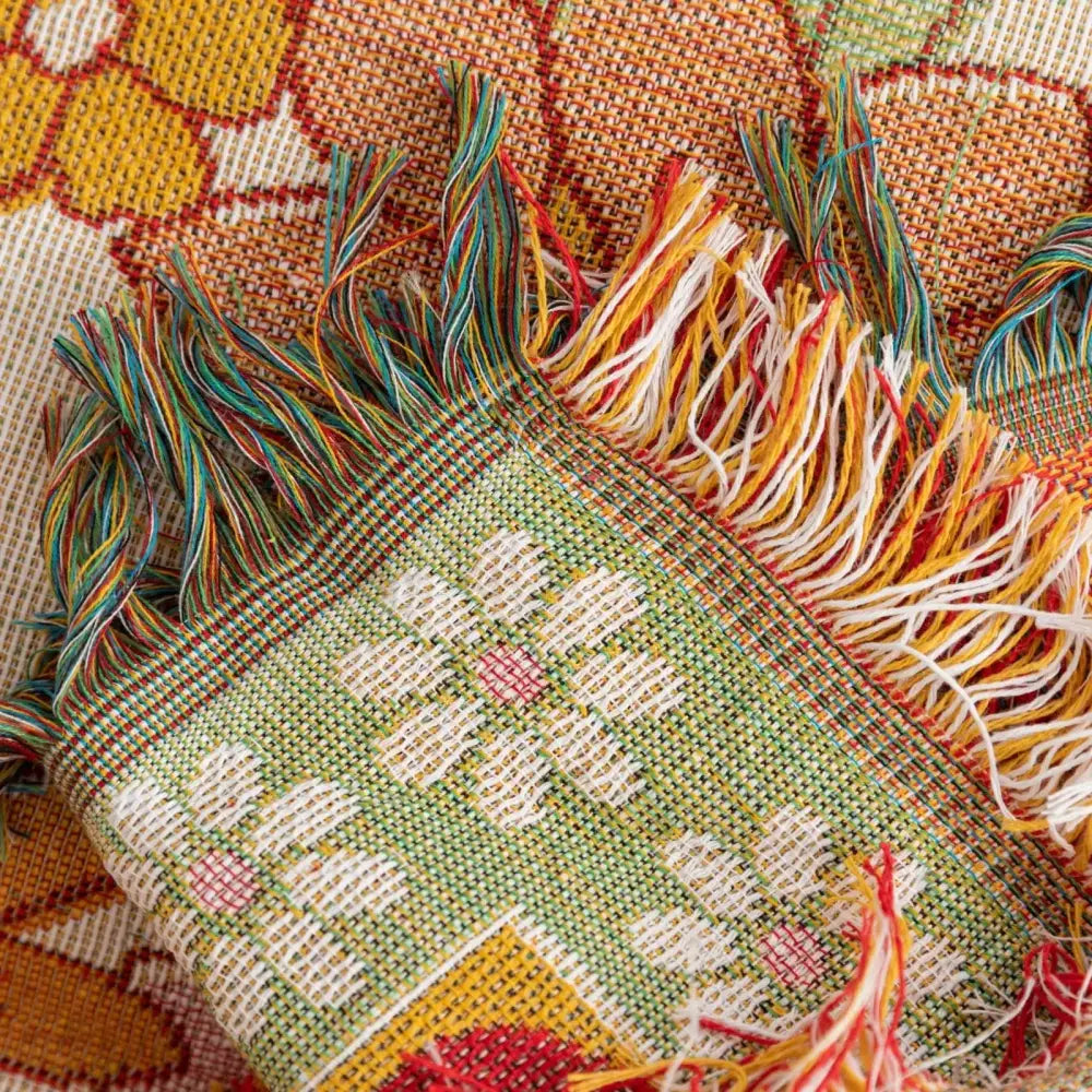 Woven Sofa Blanket Floral Living Room Throw