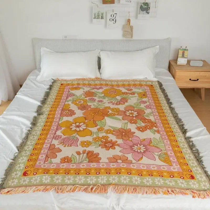 Woven Sofa Blanket Floral Living Room Throw