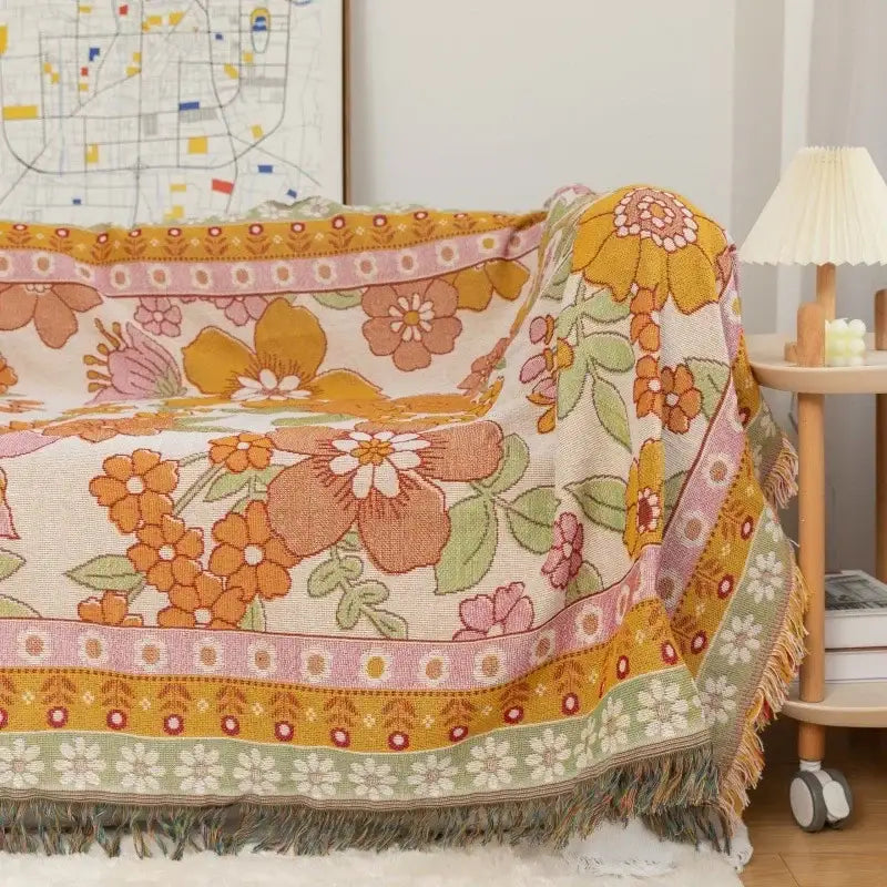 Woven Sofa Blanket Floral Living Room Throw