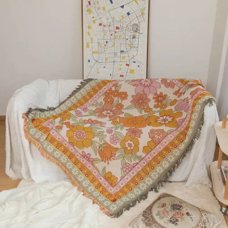 Woven Sofa Blanket Floral Living Room Throw