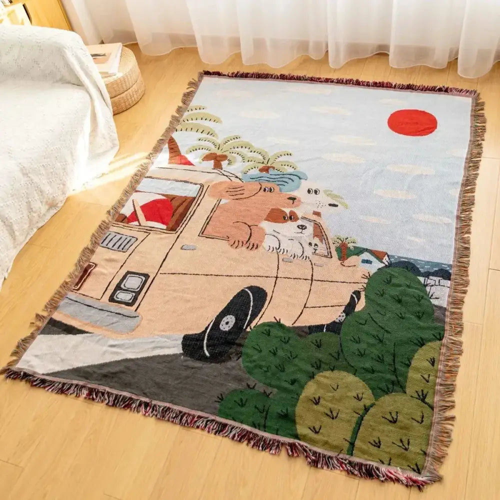 Woven Sofa Blanket Floral Living Room Throw