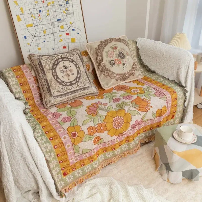 Woven Sofa Blanket Floral Living Room Throw