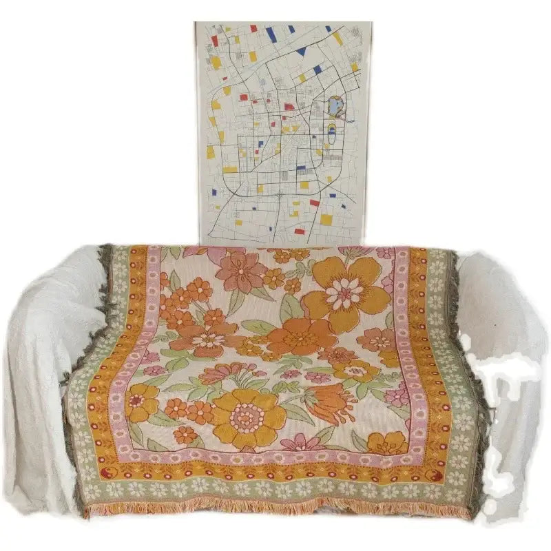 Woven Sofa Blanket Floral Living Room Throw