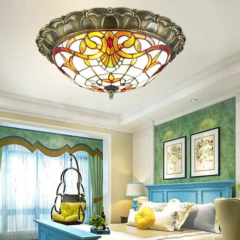 Amber Stained Glass Ceiling Light 52cm