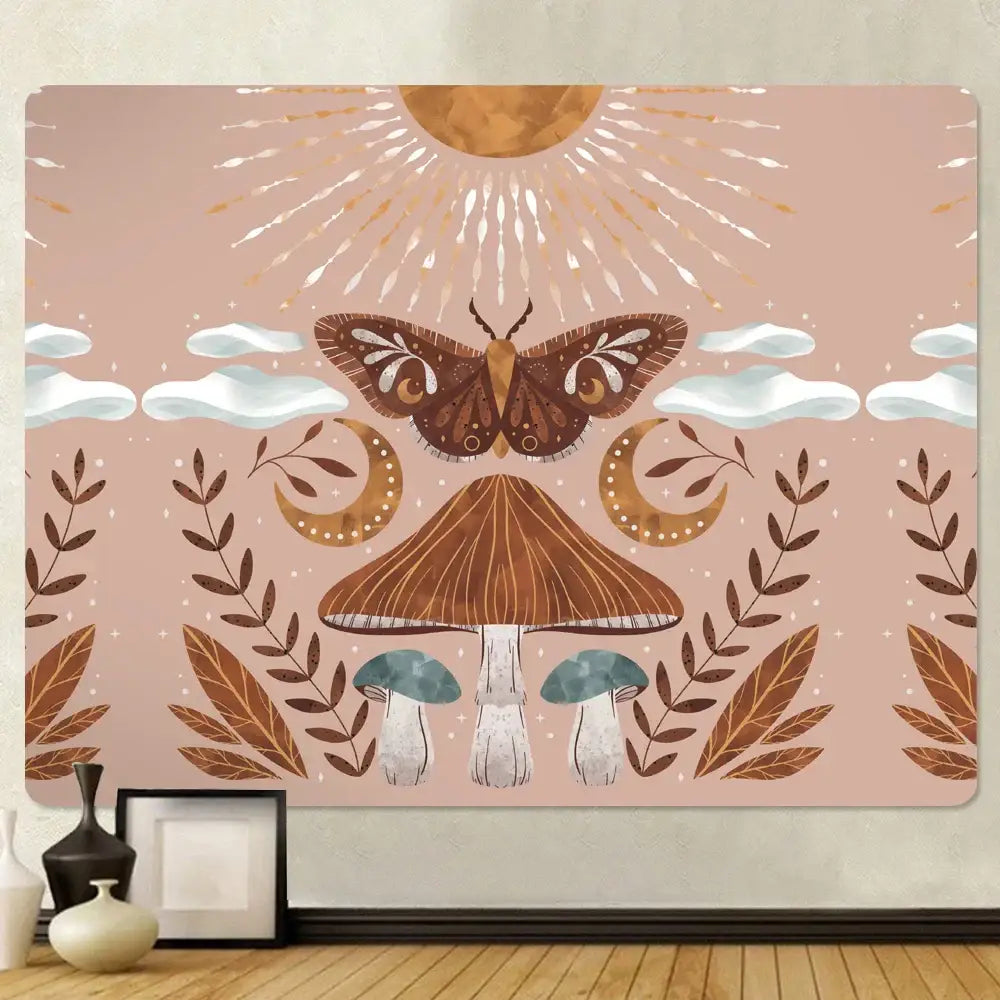 Pink Moth Mushroom Tapestry