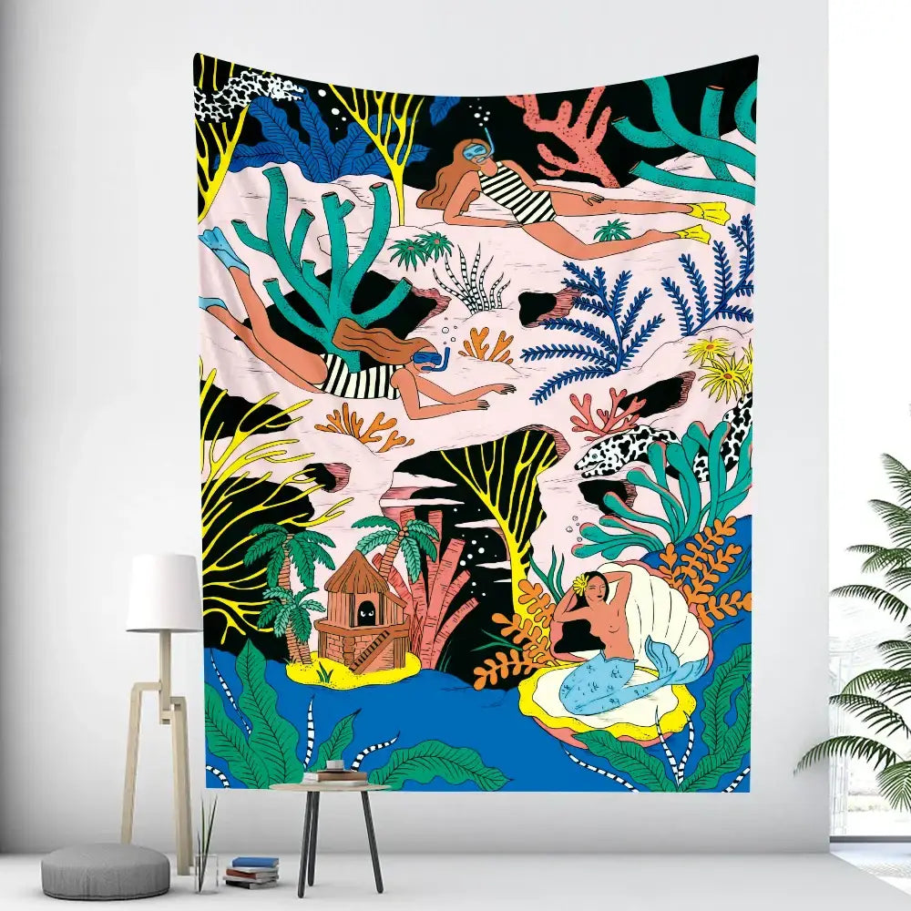 Pink Moth Mushroom Tapestry