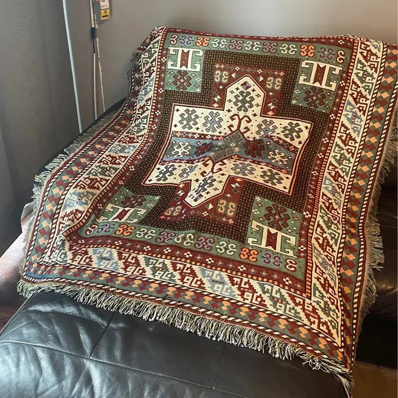 Red Blue Geometric Knit Throw