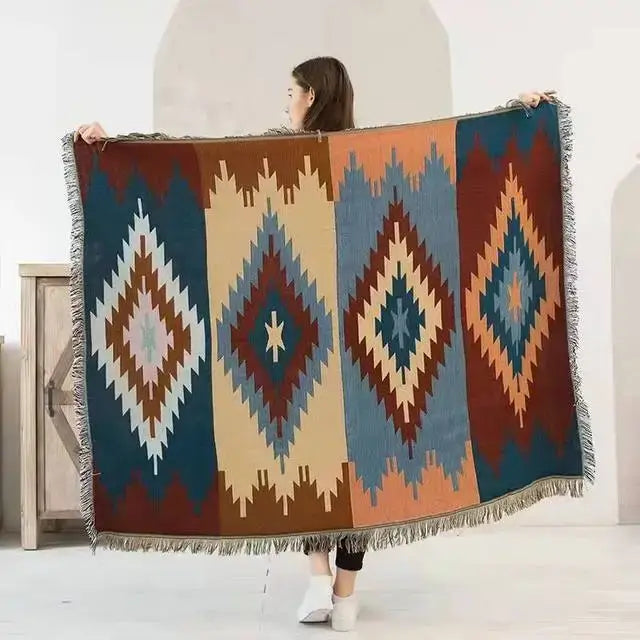 Red Blue Geometric Knit Throw