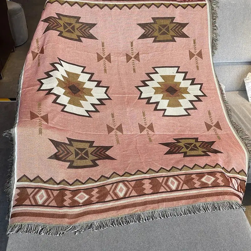 Red Blue Geometric Knit Throw