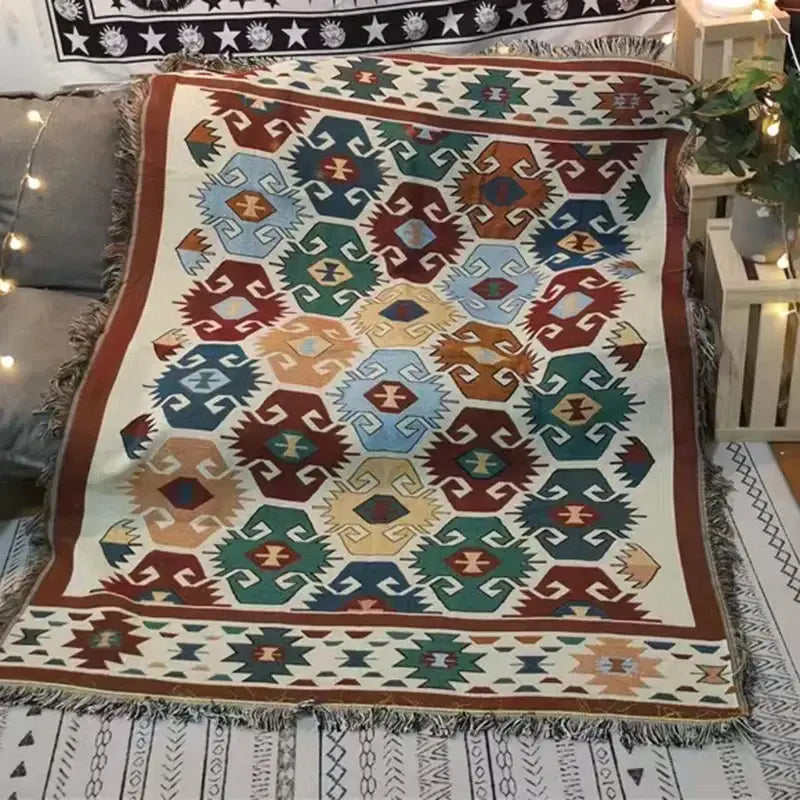 Red Blue Geometric Knit Throw