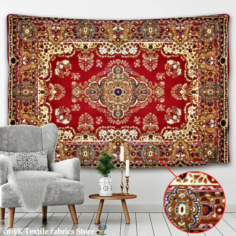 Red Gold Mandala Tapestry
