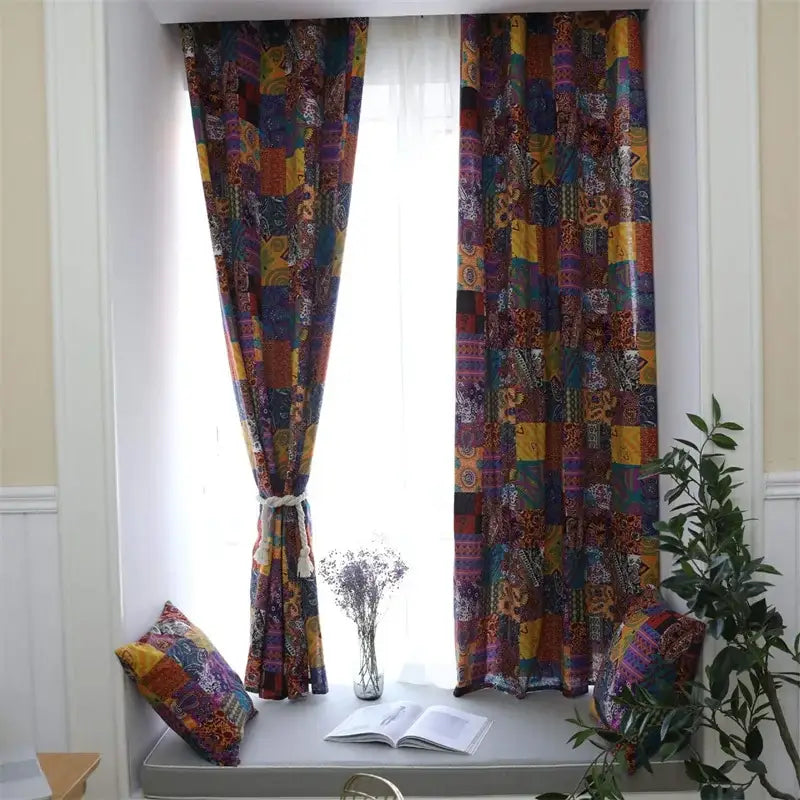 Purple Yellow Retro Curtains