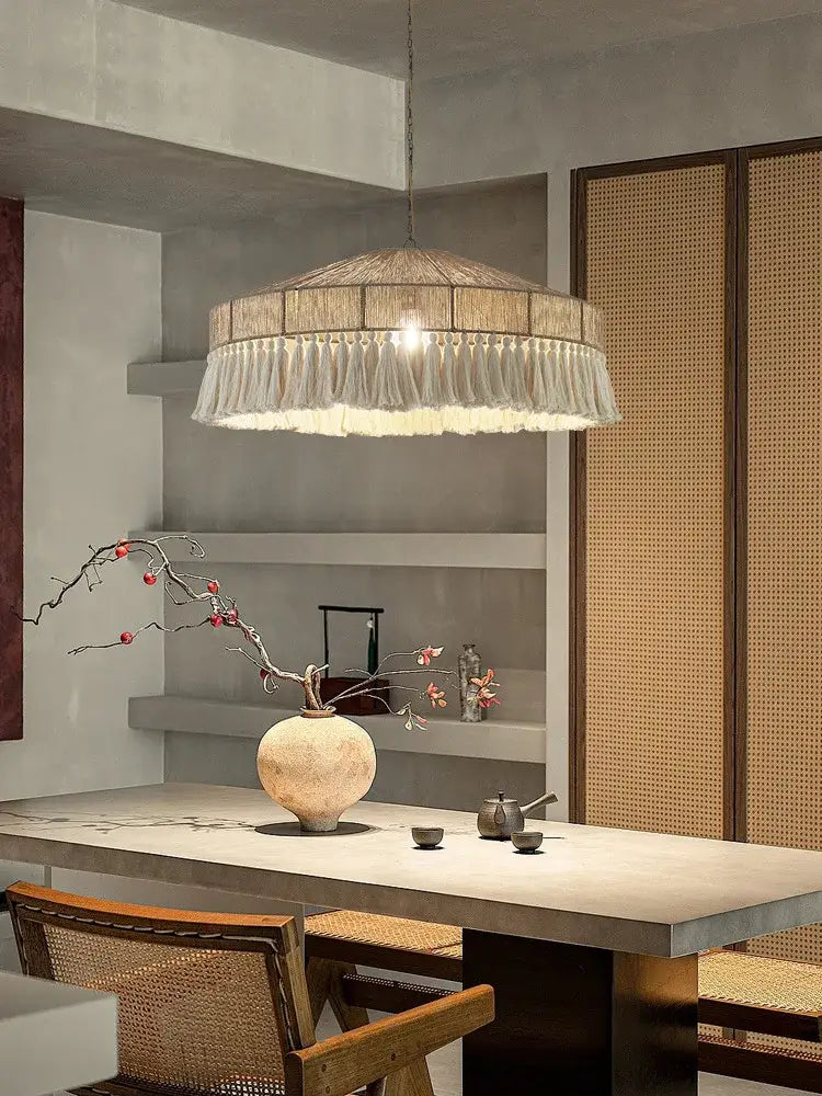 Natural Woven Tassel Chandelier