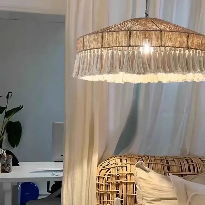 Natural Woven Tassel Chandelier
