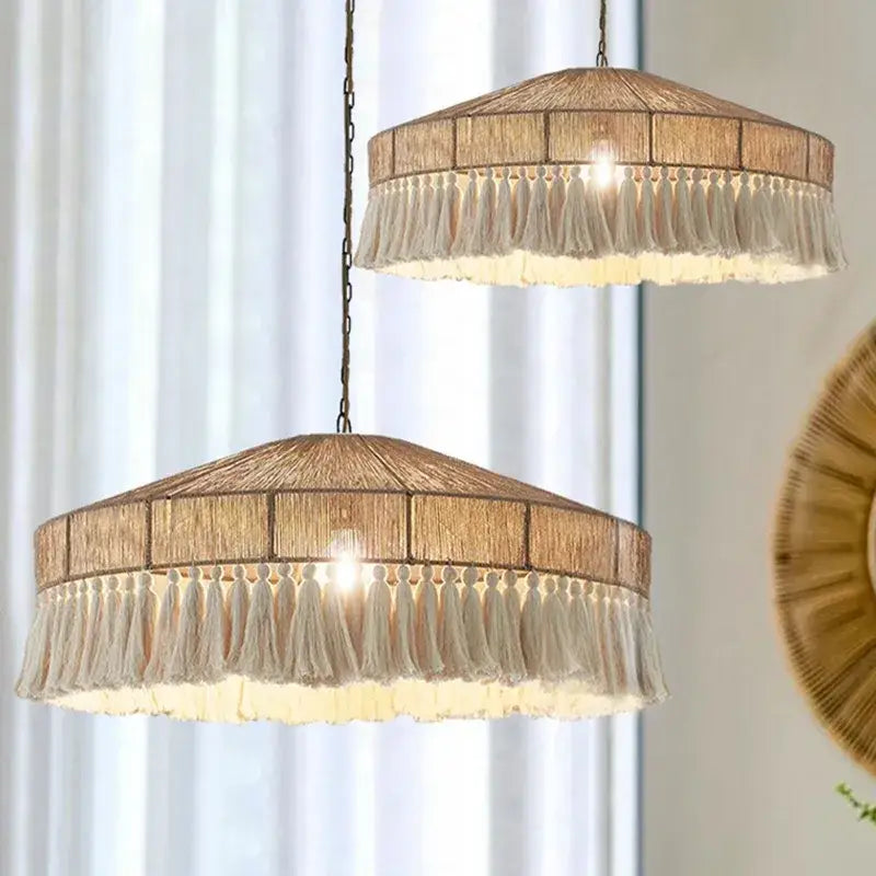 Natural Woven Tassel Chandelier