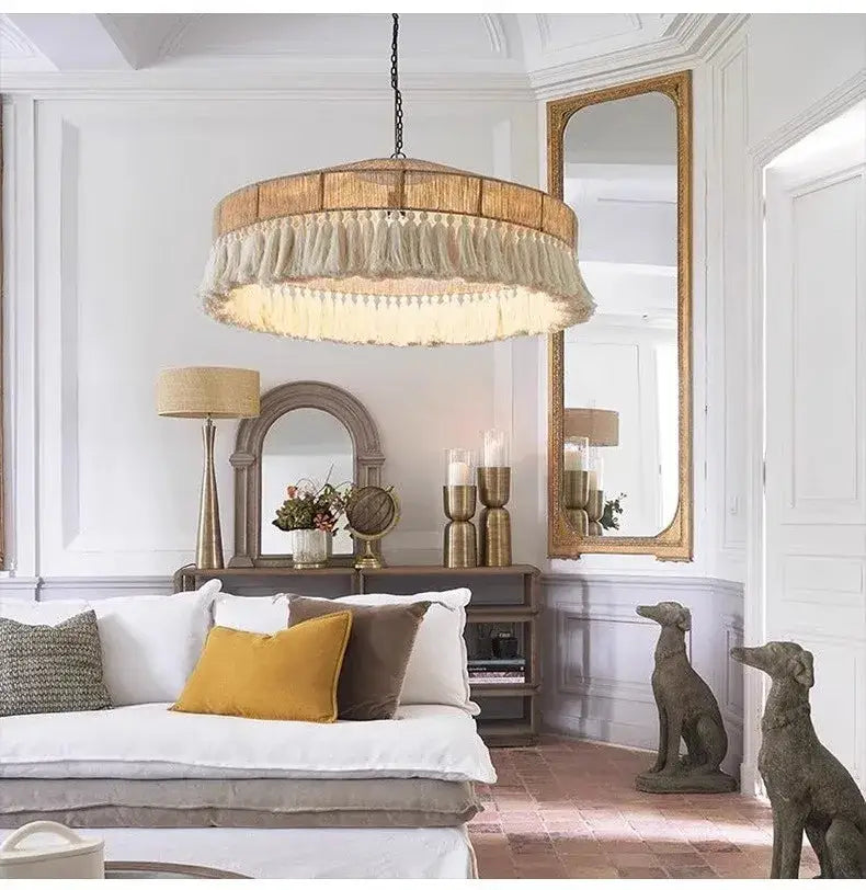 Natural Woven Tassel Chandelier