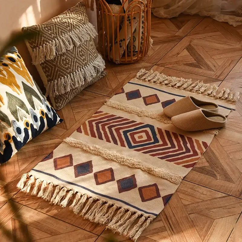 Beige Rust Geometric Rug