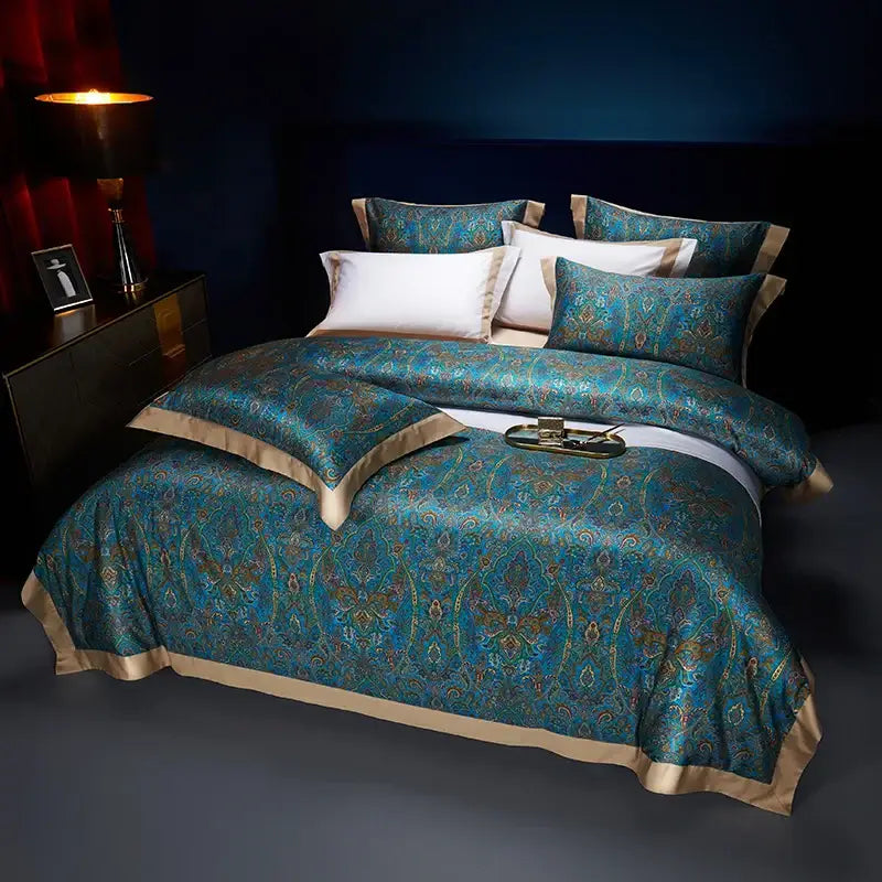 Teal Gold Paisley Bedding Set