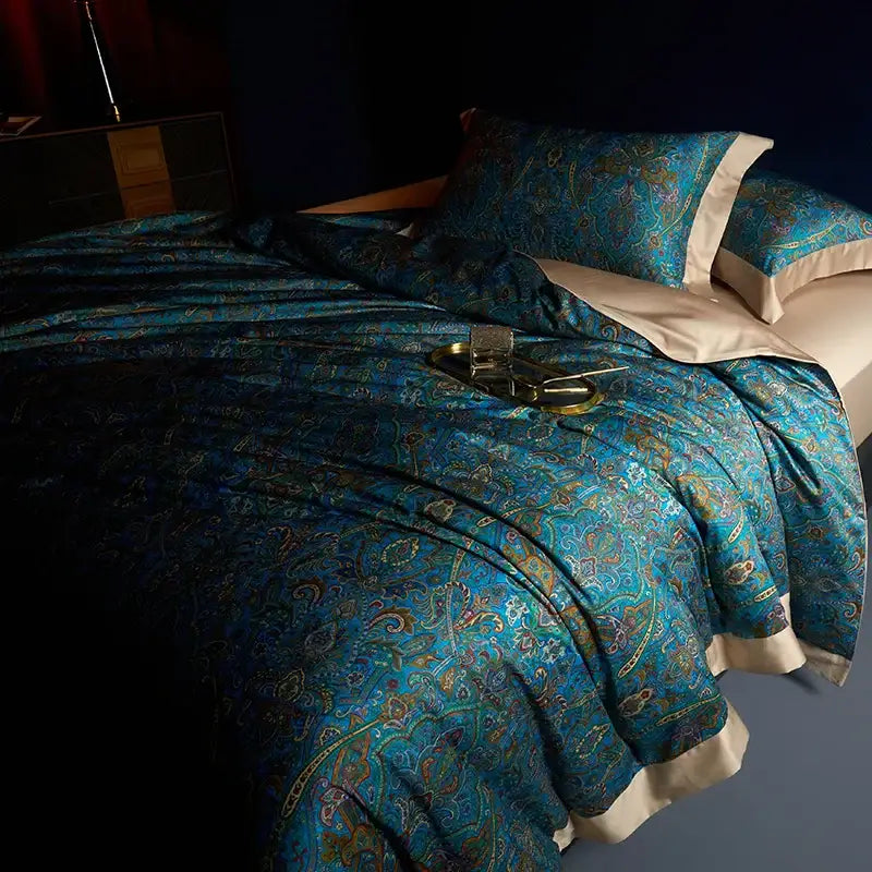 Teal Gold Paisley Bedding Set