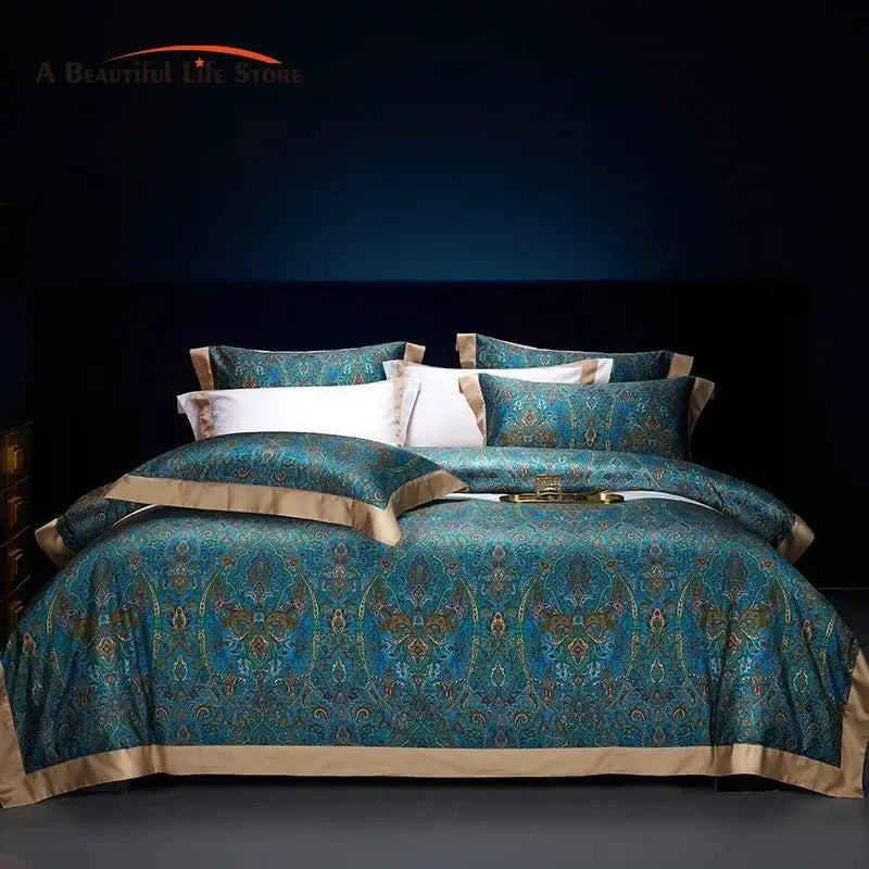 Teal Gold Paisley Bedding Set