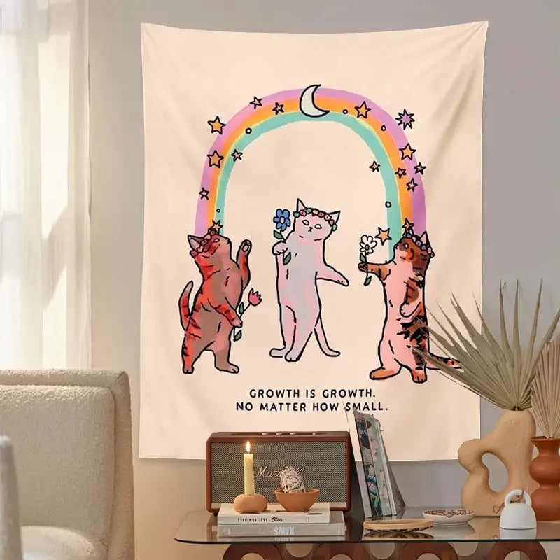 Beige Floral Cat Tapestry