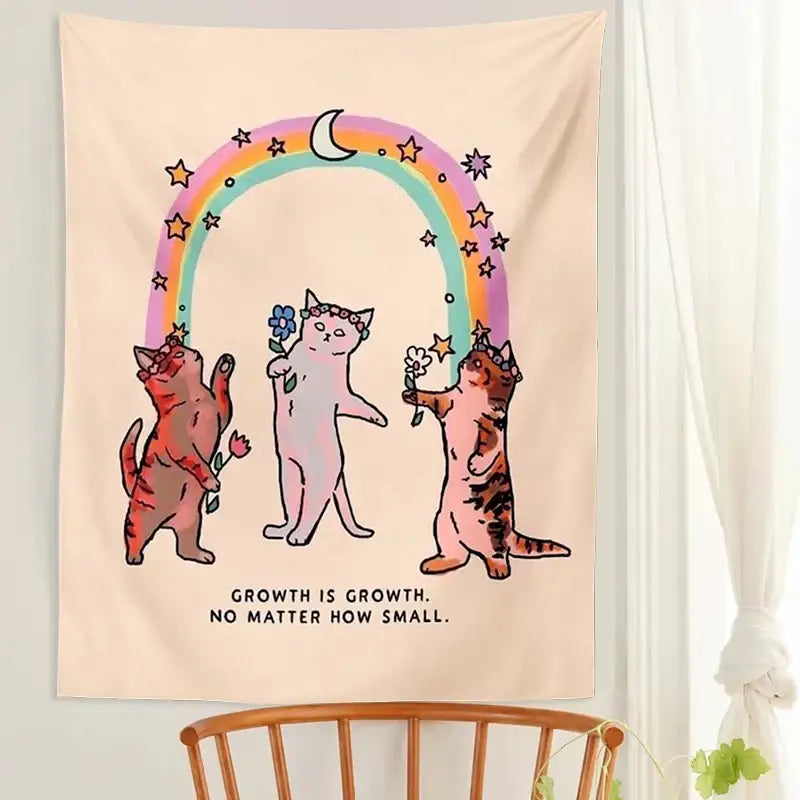Beige Floral Cat Tapestry