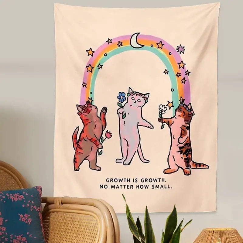 Beige Floral Cat Tapestry