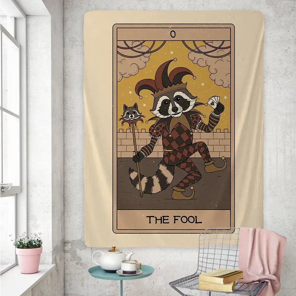 Beige Raccoon Tarot Tapestry