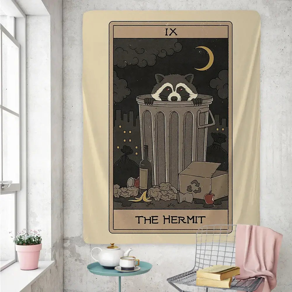 Beige Raccoon Tarot Tapestry