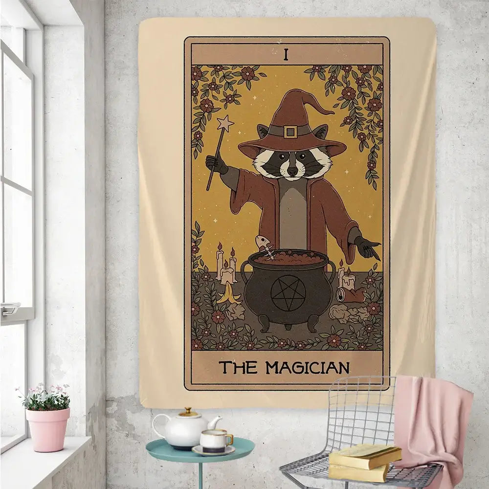 Beige Raccoon Tarot Tapestry