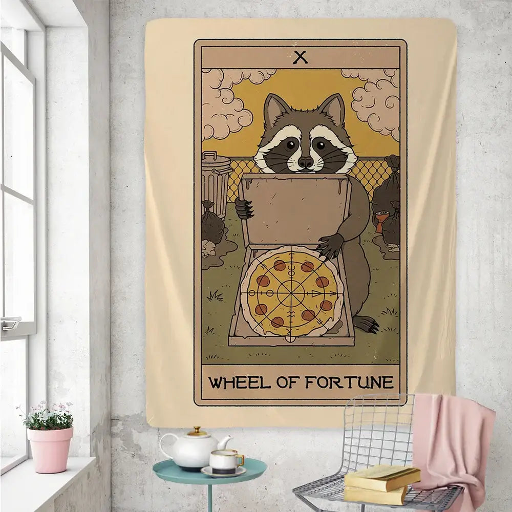Beige Raccoon Tarot Tapestry