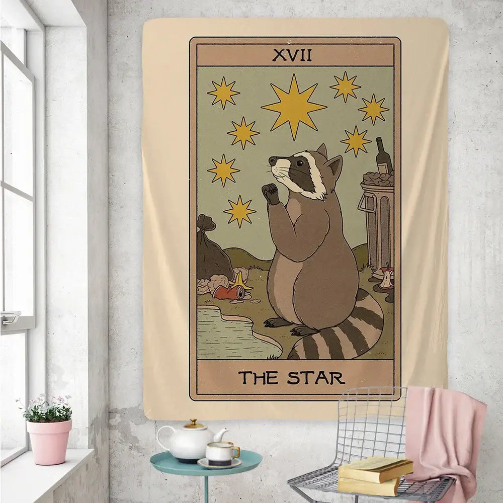Beige Raccoon Tarot Tapestry